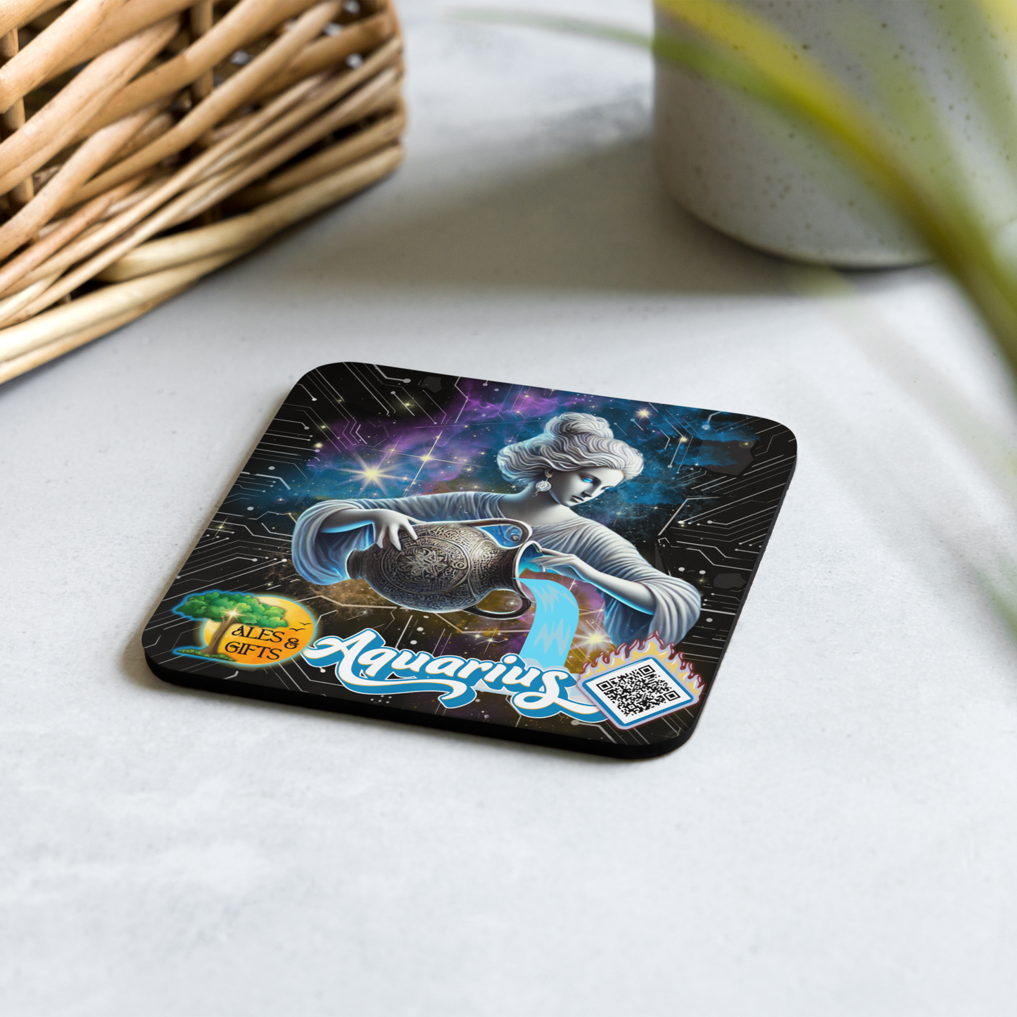 Aquarius Cork-back Coaster (4 pieces)